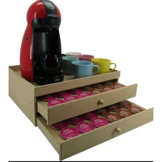 Porta Máquina e Porta Capsula em Mdf Bandeja Com Duas Gavetas Dulce Gusto 60 Unidade