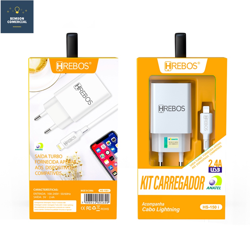 Carregador Tradicional Usb A Lightning Iphone Hrebos Hs I Shopee Brasil