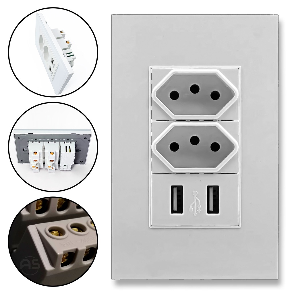 Tomada 2 Portas Usb 2.1a De Parede Com 2 Entrada 10a Bivolt | Shopee Brasil