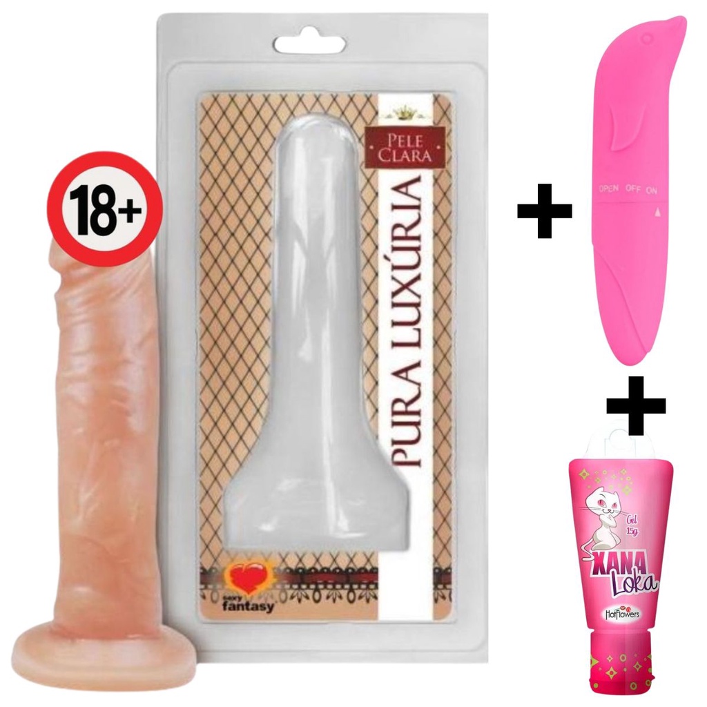 Kit Pinto Pênis consolo de borracha 12x3 Cm Consolo+ Vibrador masturbador  golfinho Gel Xana Lok a sex shop | Shopee Brasil