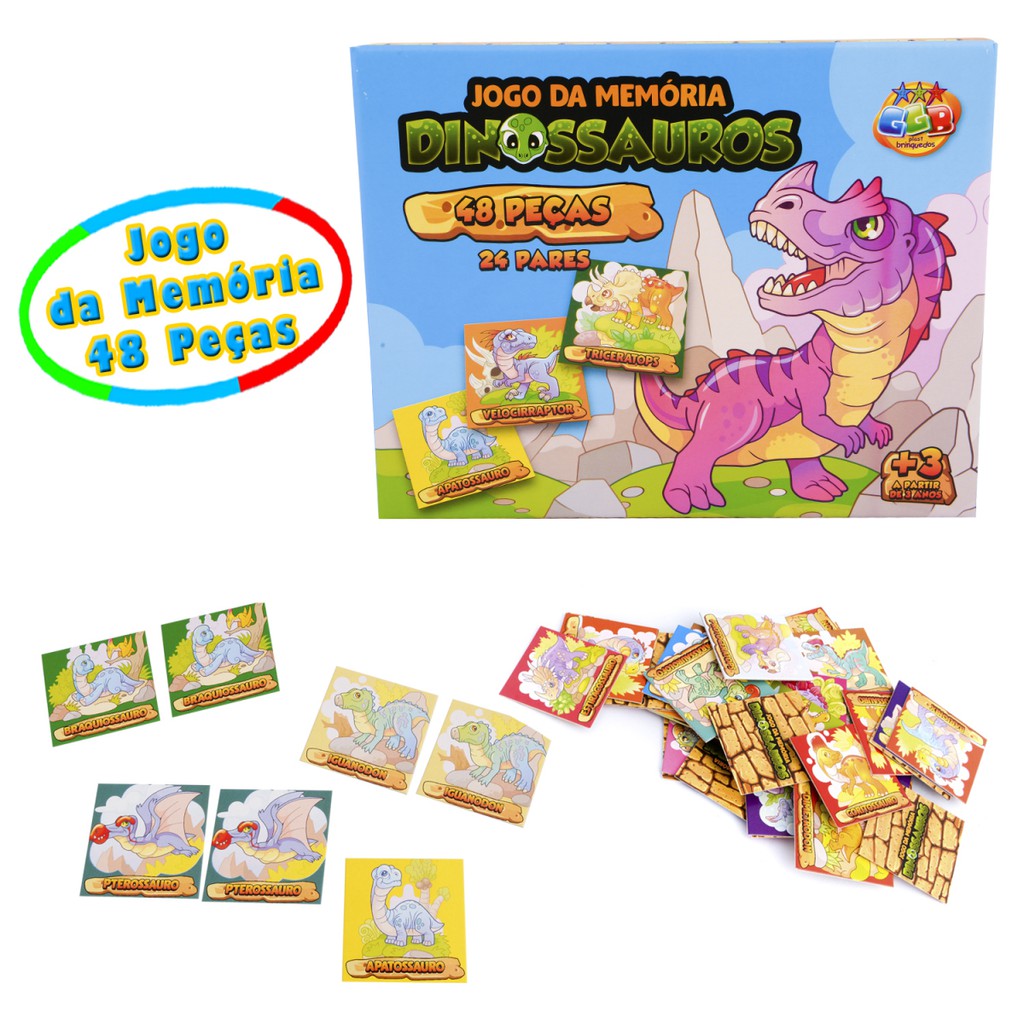 Jogo Super Memória Dinossauros 108 Cartas Brinquedo Infantil