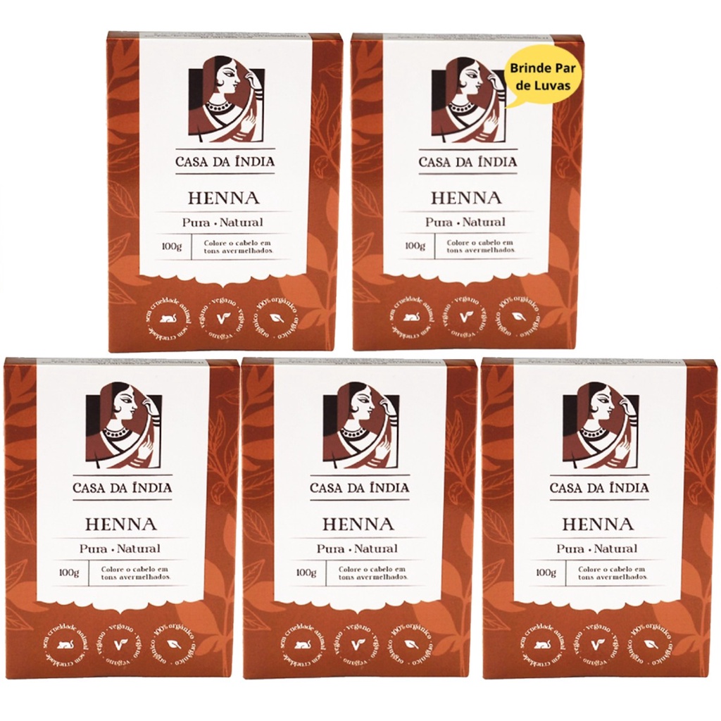 Kit 5 HENNA RUIVA Pura POWDER Casa da India 100% Natural | Shopee Brasil