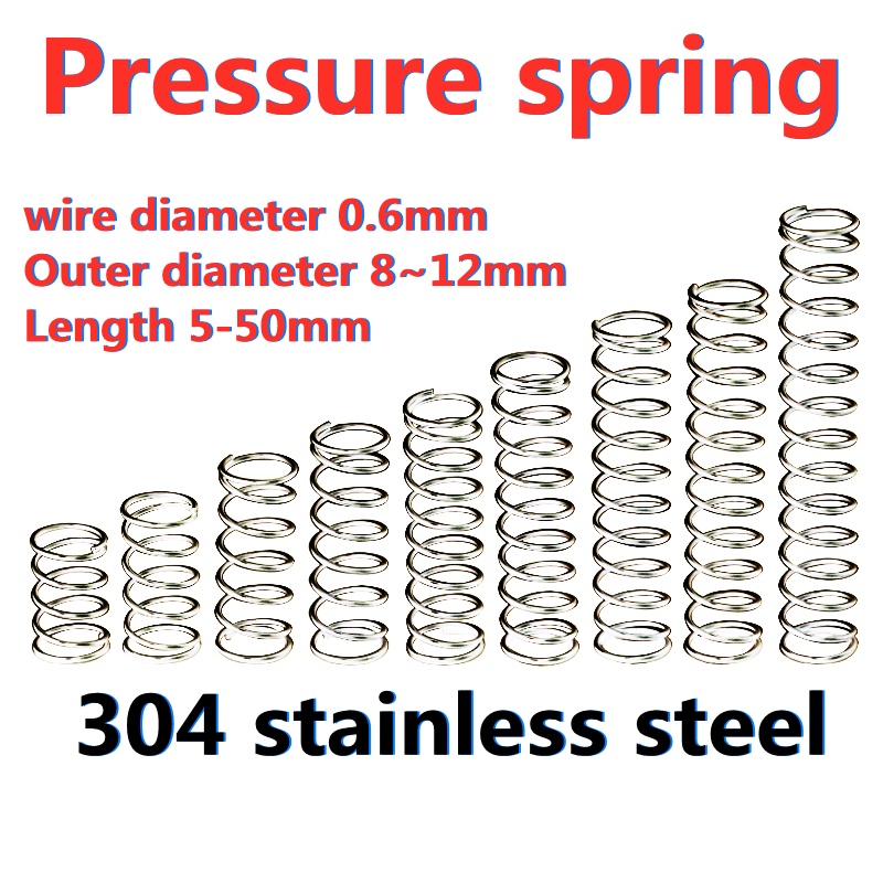 【 AZY 】 5pcs SUS304 Fio De Mola De Pressão Inoxidável Diâmetro 0,6mm Compressão OD8-12mm Comprimento 10 ~ 50mm Brinquedo