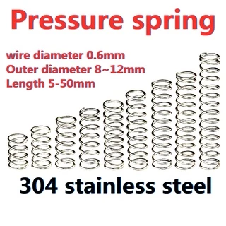 【 AZY 】 5pcs SUS304 Fio De Mola De Pressão Inoxidável Diâmetro 0,6mm Compressão OD8-12mm Comprimento 10 ~ 50mm Brinquedo
