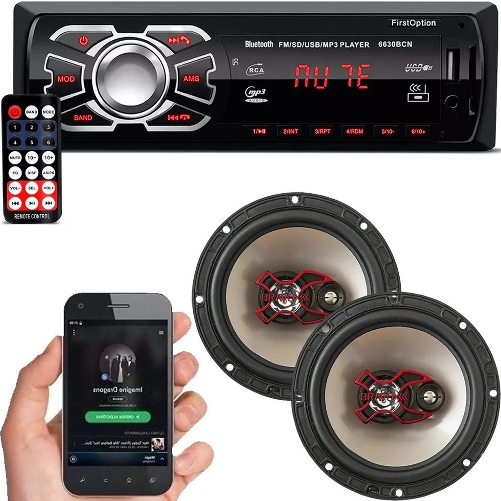 Som Para Carro Automotivo Com Bluetooth MP3 USB e Alto falante Bravox 6 ...