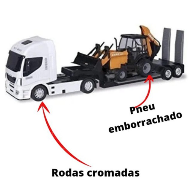 Caminhão Carreta Plataforma Hi Way Com Trator Retroescavadeira Case - Usual Brinquedos