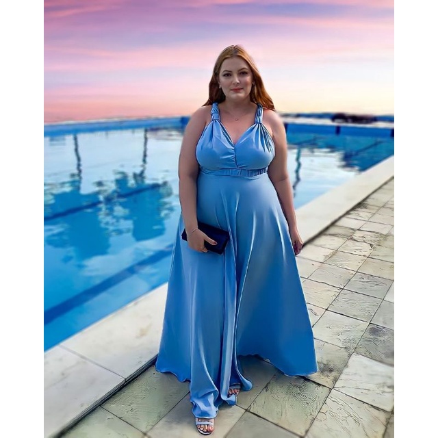 Vestido de Festa Longo Plus Size Azul Serenity - Impression Modas