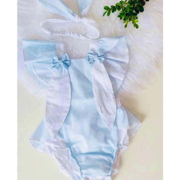 Roupa De Bebe Body Jardineira Menina Com Laço Coelho Pascoa