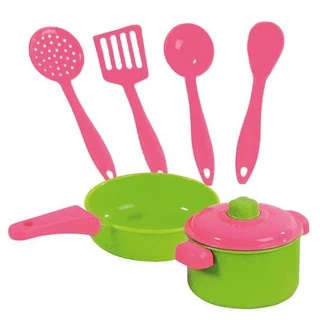 Kit Panelinhas Cozinha 6 Peças Panelinhas e Colheres Brinquedo Infantil de Plástico Cor: Sortida