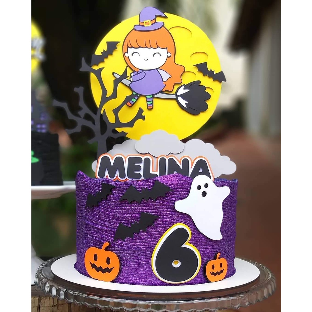Topo de bolo Halloween Bruxa 5 - Fazendo a Nossa Festa