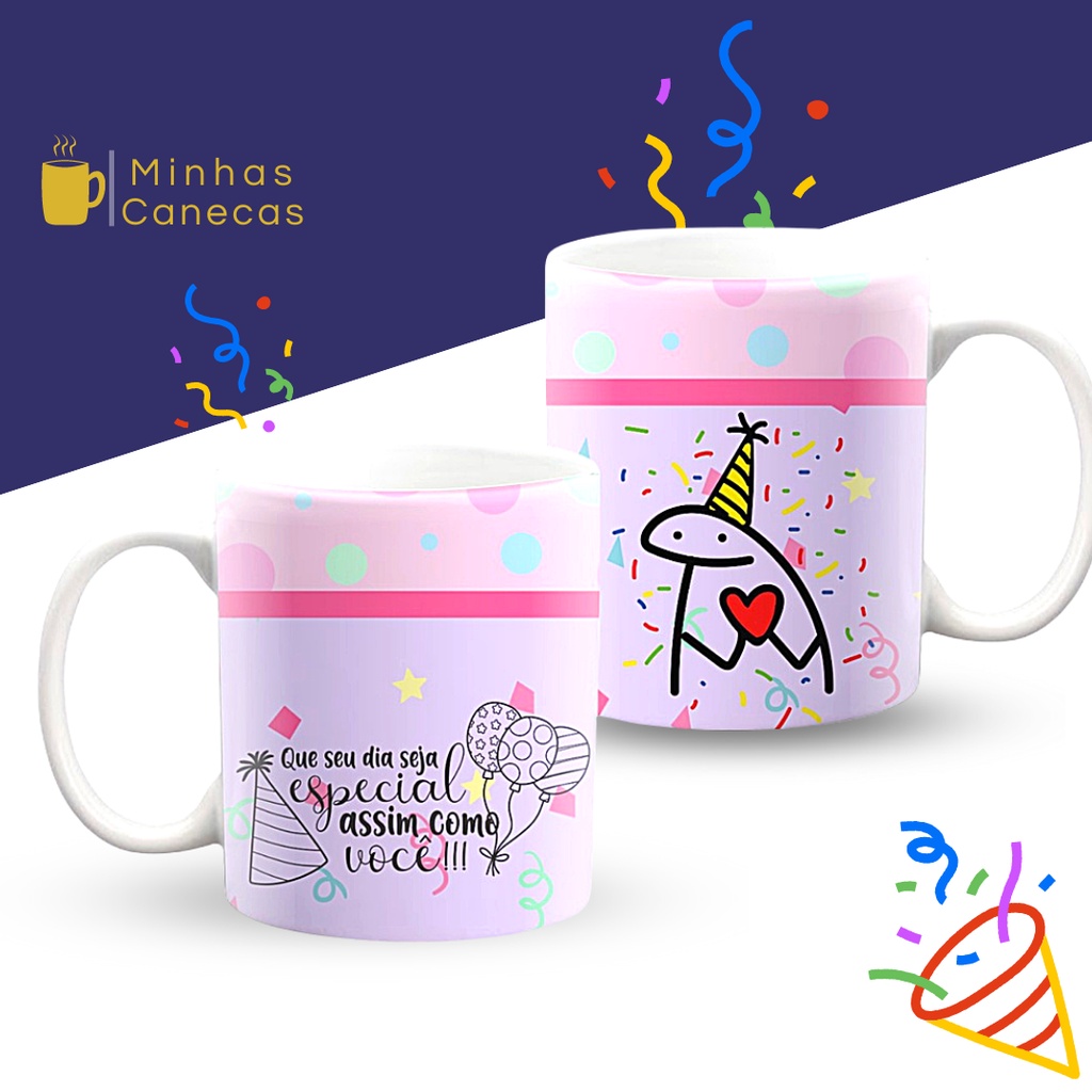 Caneca Porcelana a Flork Meme Feliz Aniversario Felicidades