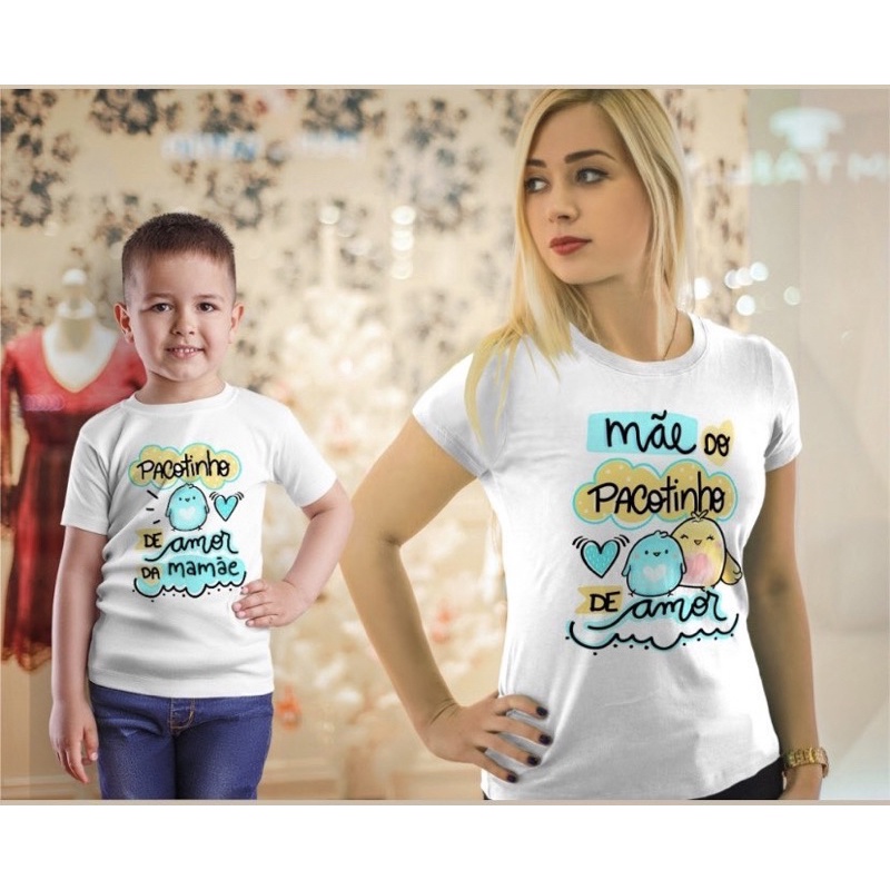 Kit Mãe e filho pacotinho De Amor/Kit camisas Mae e filho Dia das mães