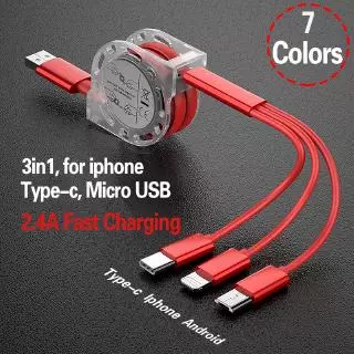 Cabo De Carga Micro USB Retrátil 3 Em 1 Carregador Multi c Tipo-Universal