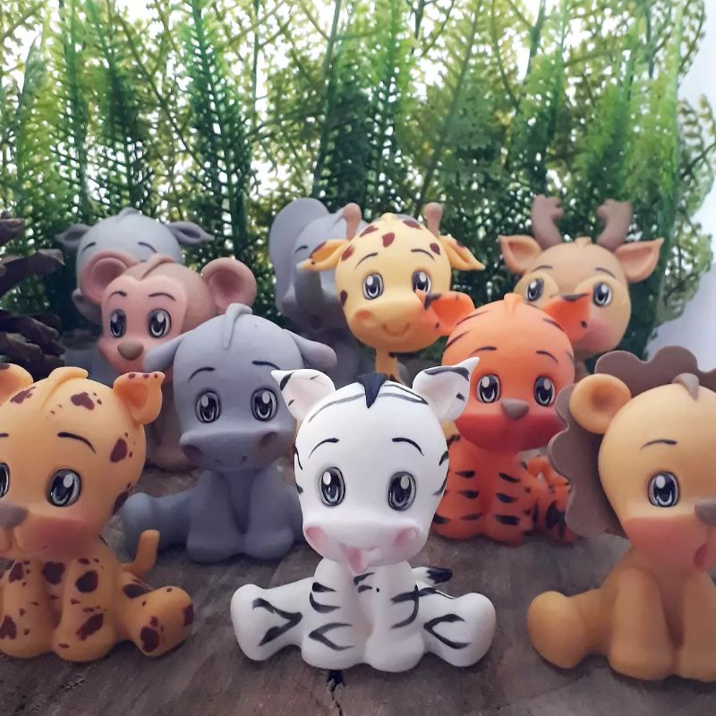 5 Apliques Animais Safari em Biscuit para Lembrancinha de Festa Infantil