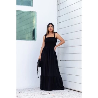 Vestido Longo Em Lastex Com Alça Em Tiras De Amarra/COD:VO8