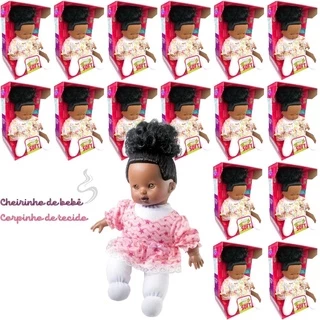 Conjunto Com 16 Bonecas Hair Soft Negra em Vinil e Tecido Milk