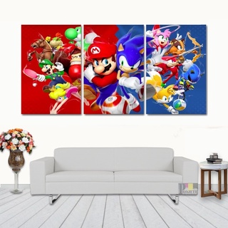 kit 5 peças quadro decorativo mosaico jogo sonic jogos game desenho quarto  menino med 115x60