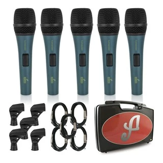 Kit com 5 microfones dinâmicos Arcano PLATINUM-S8KIT com fio XLR-P10