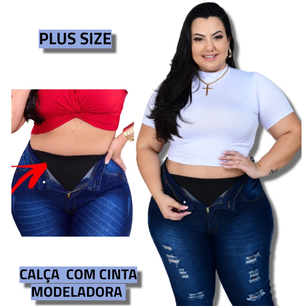 Calça jeans com sales cinto embutida