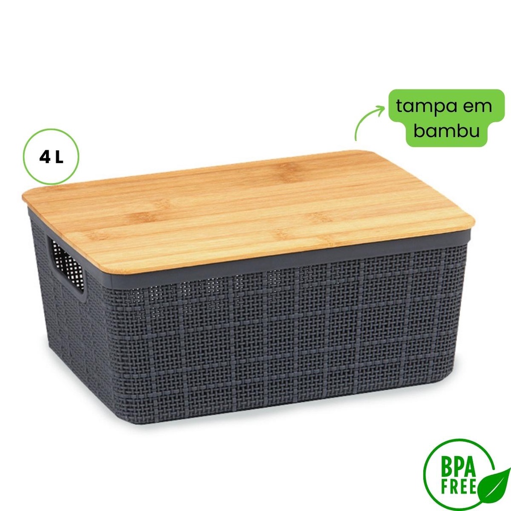Caixa Organizadora Decorativa Com Tampa De Bambu Multiuso 4l | Shopee ...