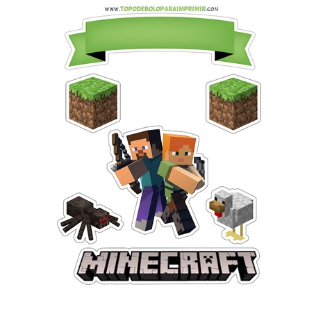 Topo de Bolo Minecraft / Topper Minecraft - Pronto para uso - Premium