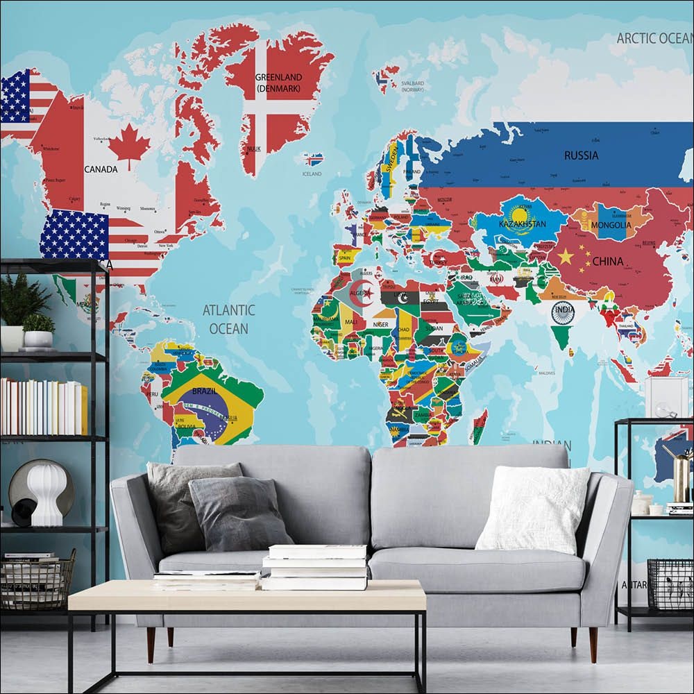 Papel De Parede Mapa Mundi Bandeiras Shopee Brasil 9282