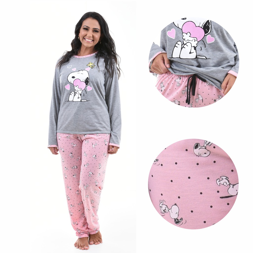 Pijama De Frio Inverno Feminino Adulto Manga Comprida e Calça