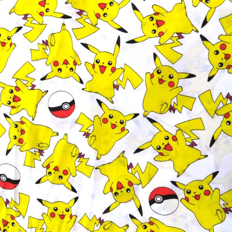 Tecido Pokemon Pikachu Fundo Amarelo - 140 cm X 30 cm.