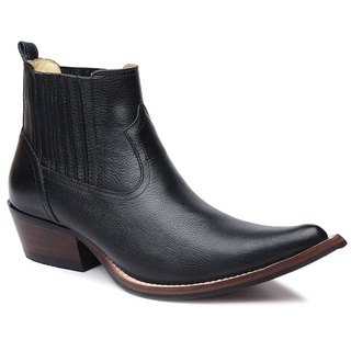 Botina Country Texana Masculina Bico Fino Couro Floater Preto