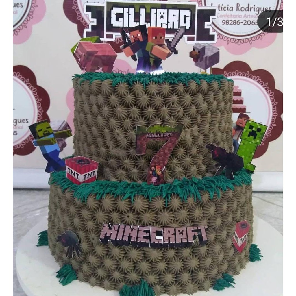 Topo Bolo Minecraft  O Segredo das Festas - LOJA DE ARTIGOS PARA BOLOS E  FESTAS