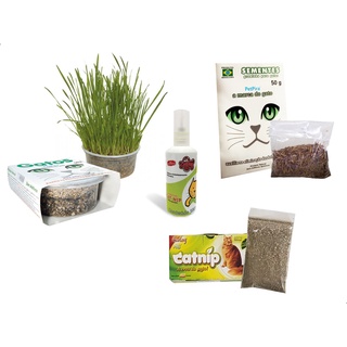 Kit Estimulante P/ Gato Graminha Semente Erva Catnip Liquido