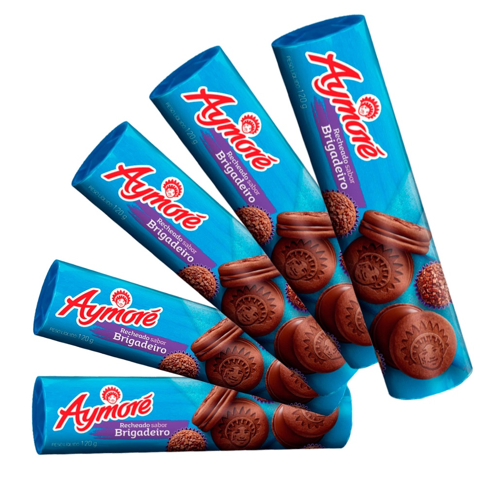 Kit 5 Biscoitos Aymoré Recheado Brigadeiro 120g | Shopee Brasil