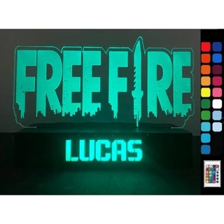 Freefire Free Fire Luminária Abajur Gamer LED RGB Com Nome