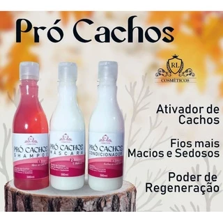 Kit Shampoo, Condicionador e Mascara Tratamento Capilar Pro Cachos 300ml - Regeneração hidratação e ativação dos cachos. Cheiro Maravilhoso de Chiclete. Kit Completo RL Cosméticos