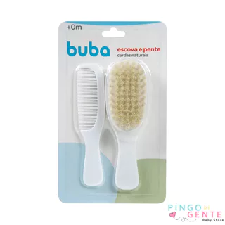 Pente e Escova Cerdas Naturais Bebê Recém Nascido Buba