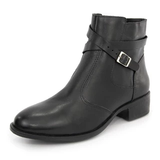 Bota Feminina Montaria Casual Cano Curto Couro Legítimo Salto Baixo Detalhe Em Fivela e Zíper Linda