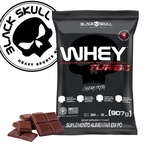 Black Skull Whey Turbo Refil Sabor Chocolate – 907g – Caveira Preta