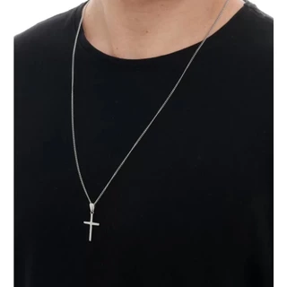 Colar de aço inoxidável prateado com Cruz 70cm
