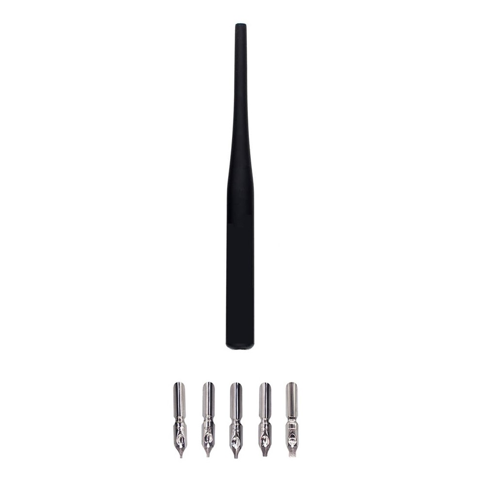 Kit Caneta Nanquim + 5 Pontas Bico Pena P/ Escrita Artística