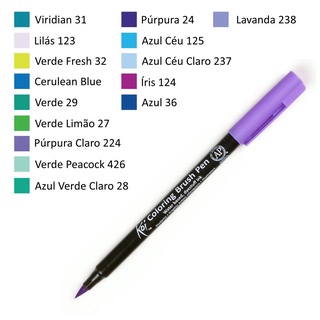 Caneta Brush Pen KOI - Individual - Azuis, Verdes e Roxos