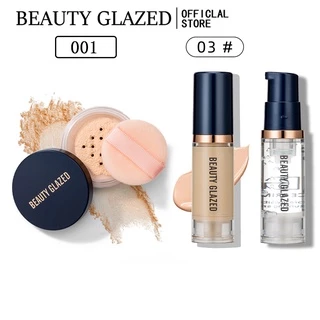BEAUTY GLAZED 3Pcs Maquiagem Set Matte Primer + Base Líquida À Prova D'água + Kit De Em Pó Solto Tamanho Da Viagem
