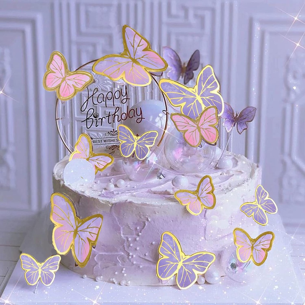 Decorações De Bolo De Borboleta Rosa 3D Com Acrílico De Feliz Aniversário  Para Noiva Crianças Ferramentas Decoração Festa De