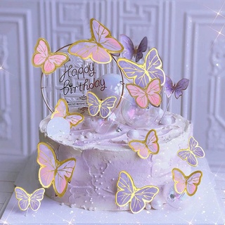 Redemoinhos de bolo de aniversário de borboleta rosa e roxo