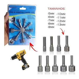 Kit Jogo 9 Bits Soquetes Parafusadeira Chave Manual 5 a 13mm Barato