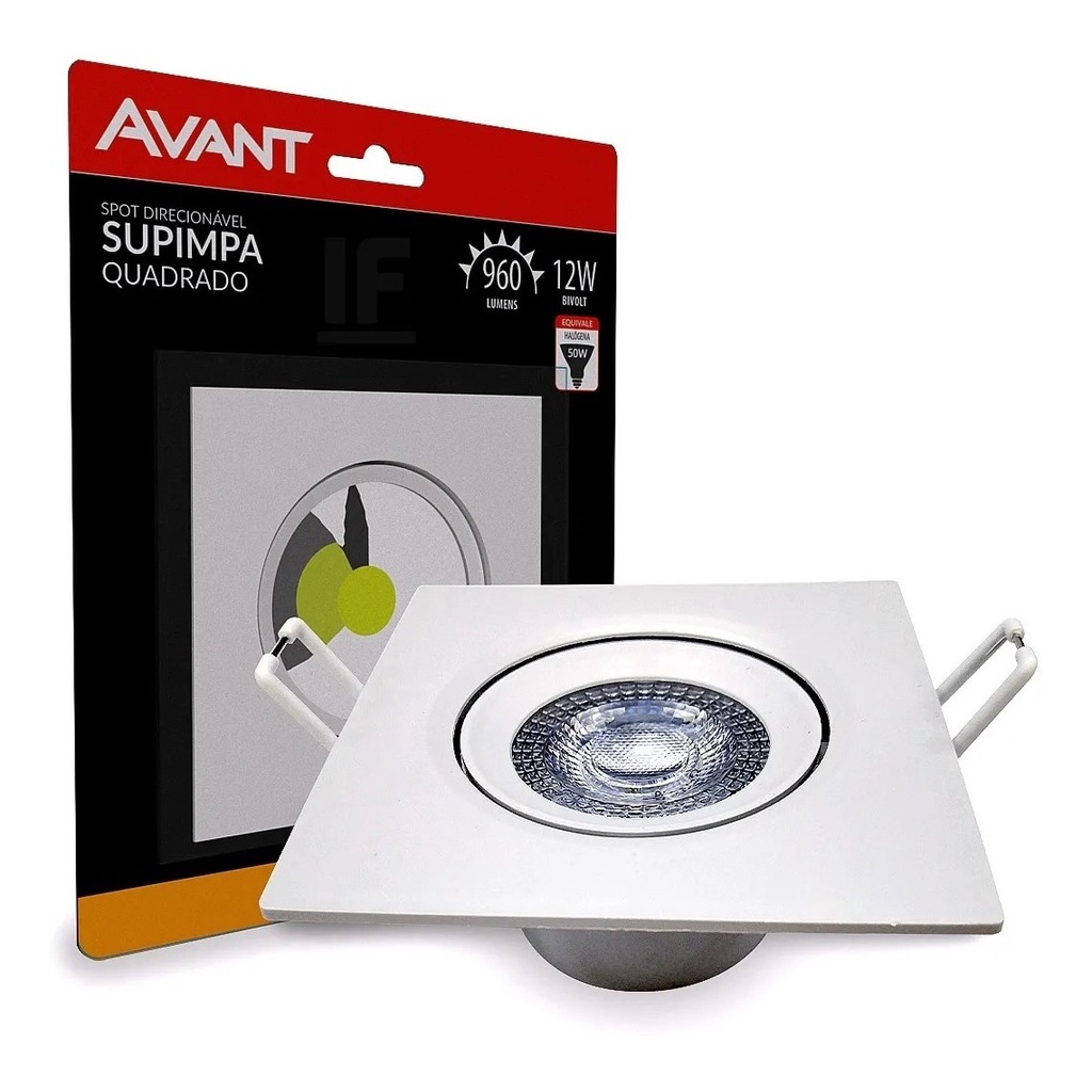 Spot Led 12W Quadrado Embutir Bivolt AVANT ( Escolher Branco Frio 6500k ...