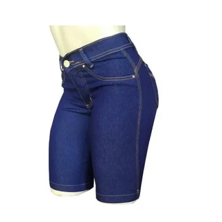 Bermuda Feminina Ciclista Jeans Lycra Ate O Joelho