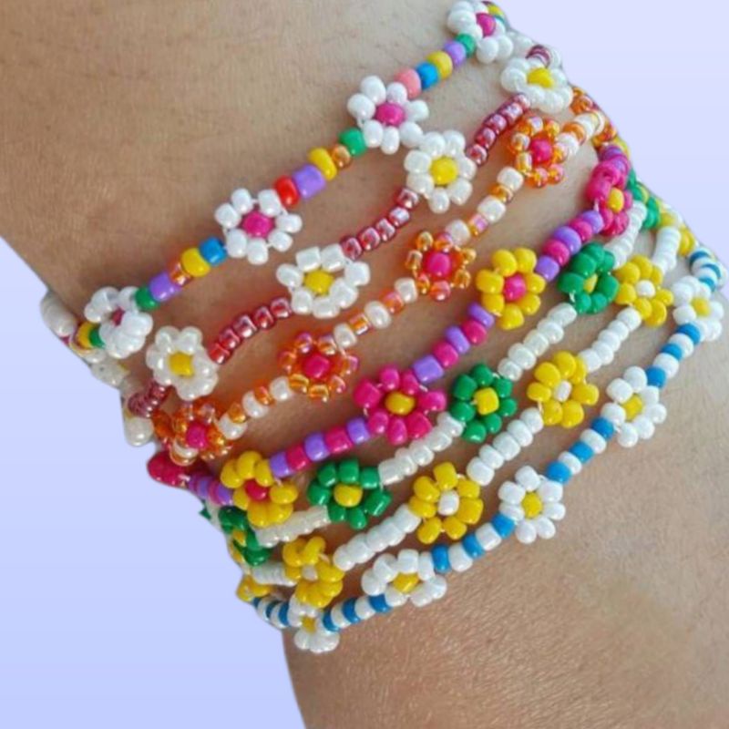 Pulseira de flor miçanga girassol aesthetic indie alternativo