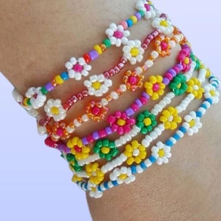 Pulseira de flor miçanga girassol aesthetic indie alternativo