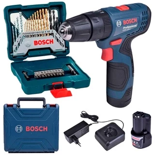 Parafusadeira Furadeira 12V Impacto GSB 120-LI 2 Baterias Bivolt + Kit X-line 30 Peças BOSCH