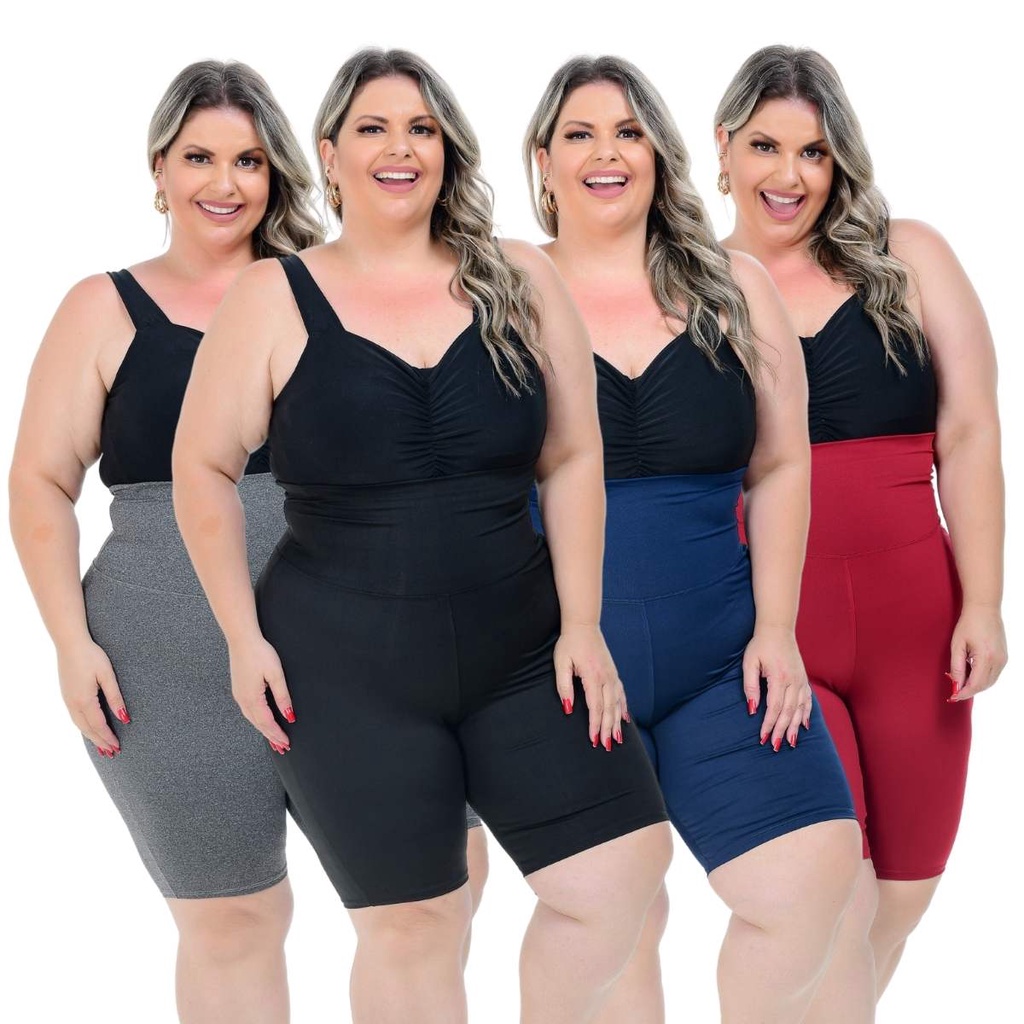 Short Modelador Bermuda Plus Size Cós Super Alto Em Suplex